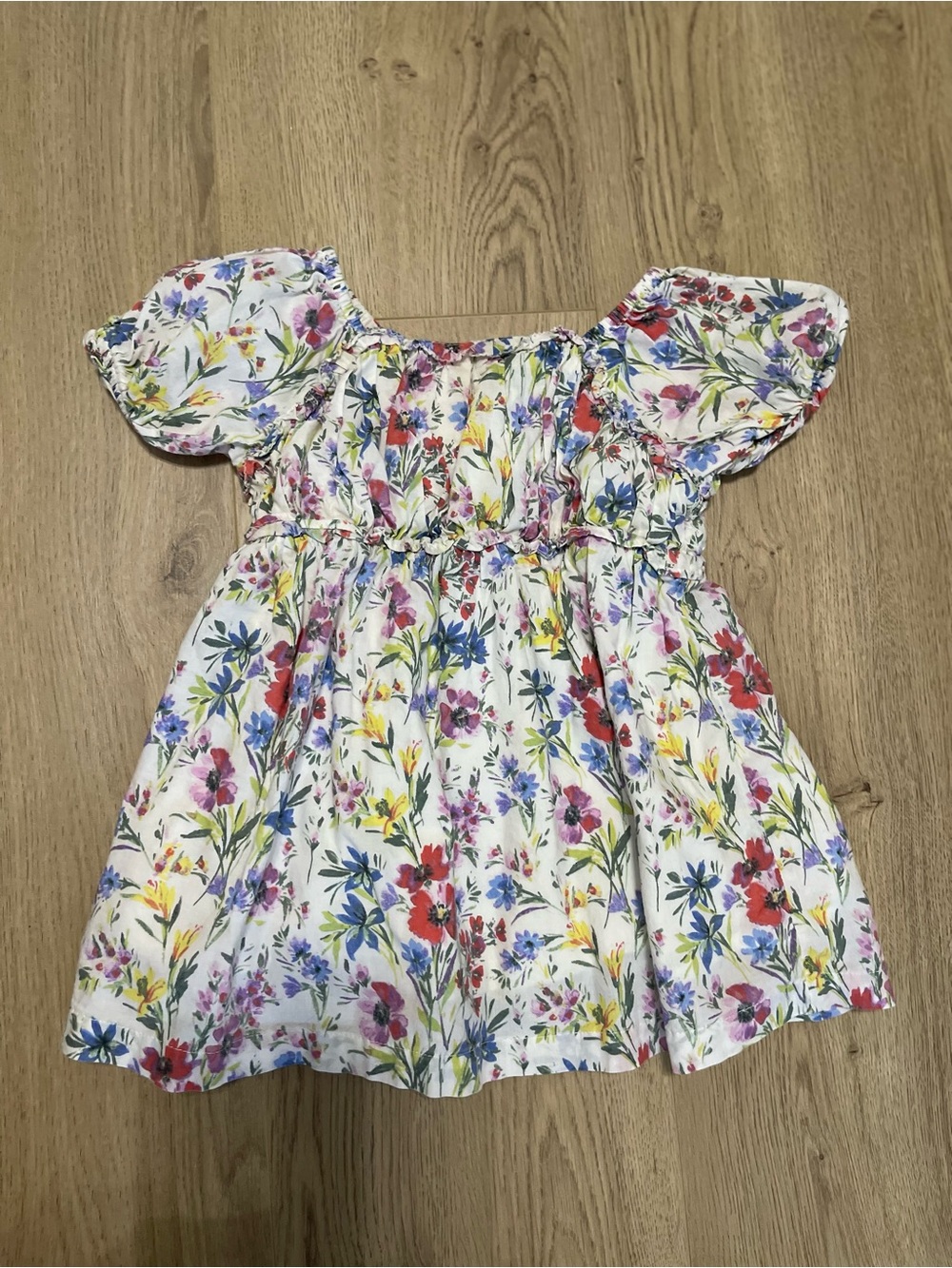 Baby GAP White Floral Puff-Sleeve Dress Top with Multicolor Flowers (18-24 mo)